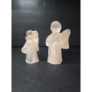 Frosted Glass Angel Candle Holders, Vintage Candle Decor, Distressed, Set‎ of 2